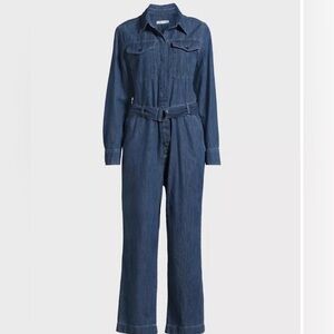 Classic Indigo Denim Jumpsuit with Waist Belt